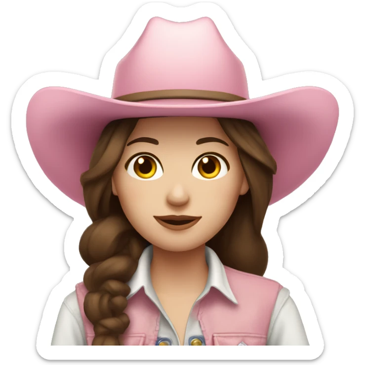 cowgirl, brunette hair, pale skin, pink hat sticker