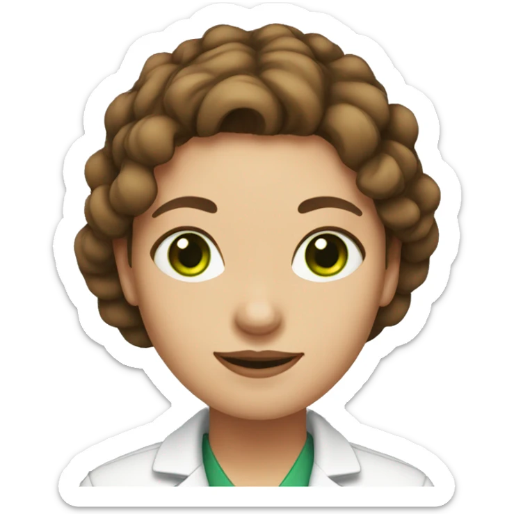 Female scientist with green eyes and brown hair in a bun sticker