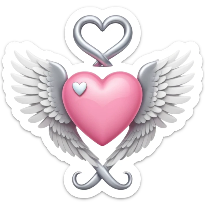 pink heart with white wings and an infinity symbol above it, Apple emoji style sticker