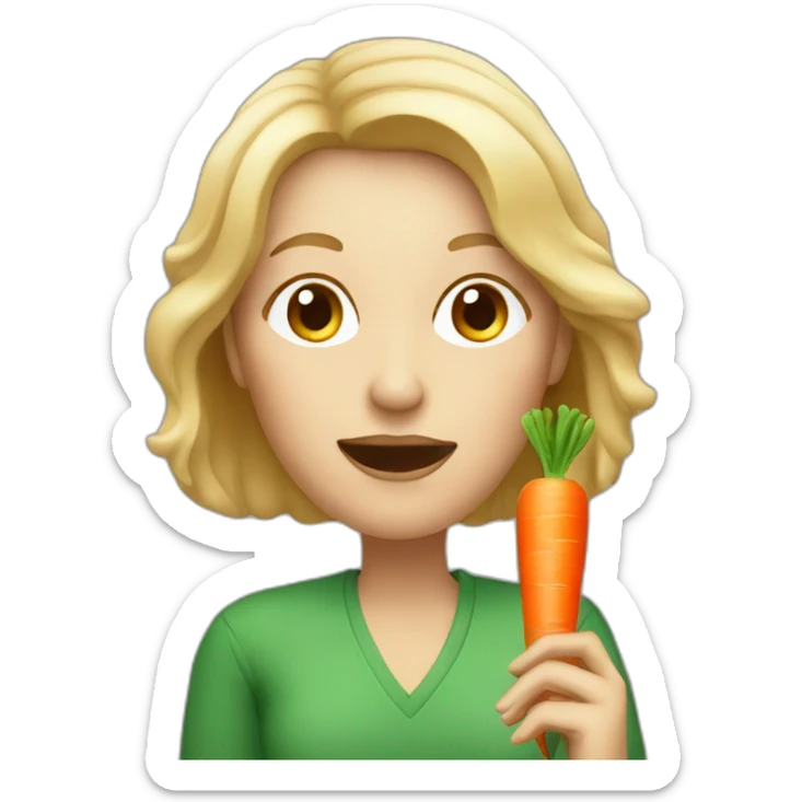 middle aged white woman with mid length blond hair eating a carrot sticker