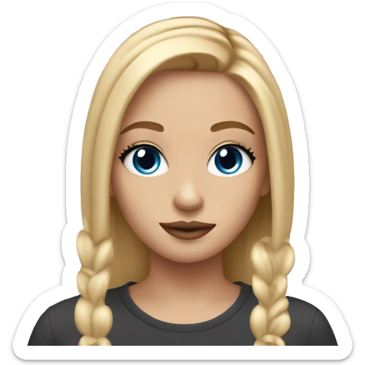 Girl with straight blonde hair blue eyes doing makeup sticker