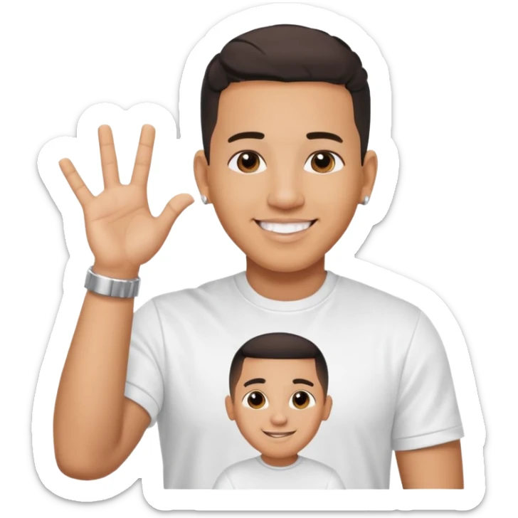 joven trigueno corte de pelo daddy yankee sonrisa bonita mano arriba sticker