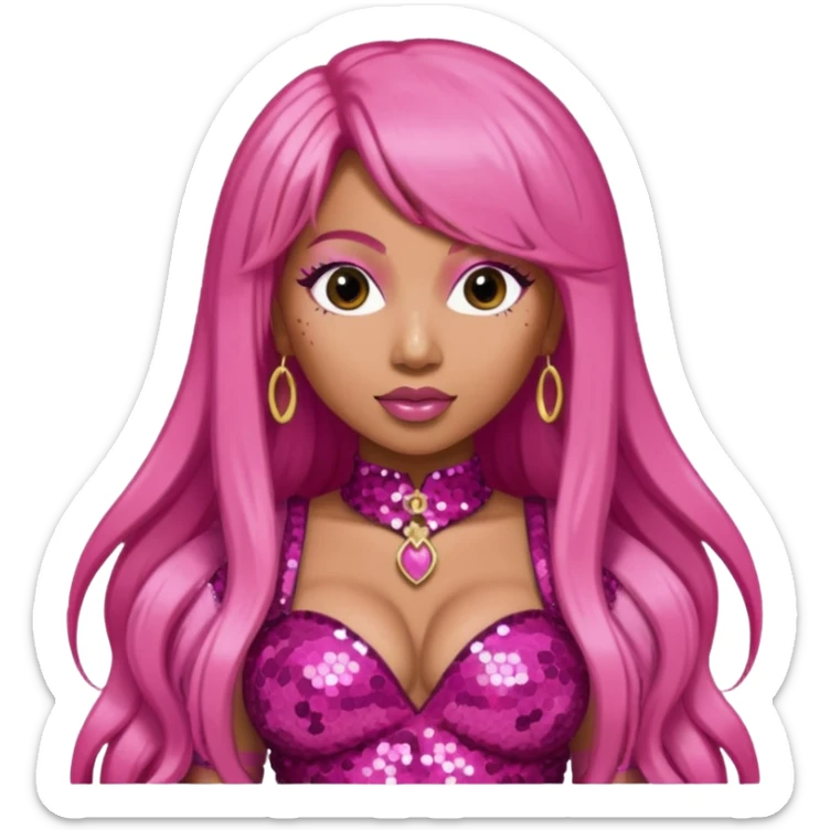 Nicki Minaj with long pink hair, dark pink sequin outfit  sticker