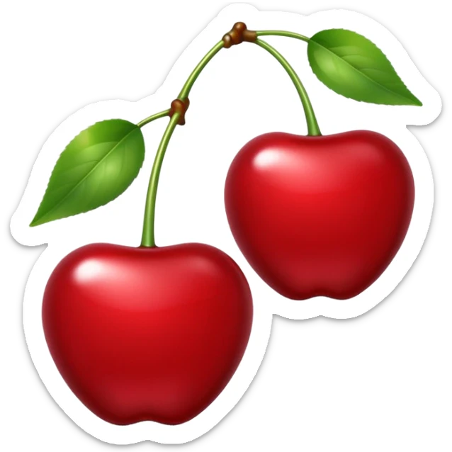 A pair of cherries emoji made of polished silver chrome, smooth rounded shapes, glossy metallic finish, soft highlights and reflections, cute proportions, iOS emoji style, centered, clean white background, no text sticker