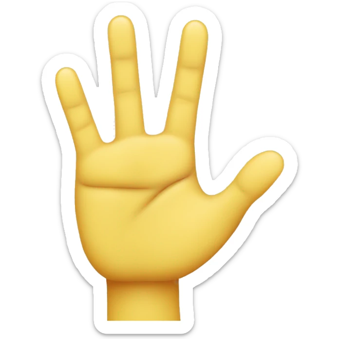 yellow emoji hand showing the palm with only the index, middle, and pinky fingers up. The thumb should be holding the ring finger. It needs to be a real hand and make sure there are only five fingers in the natura order. sticker