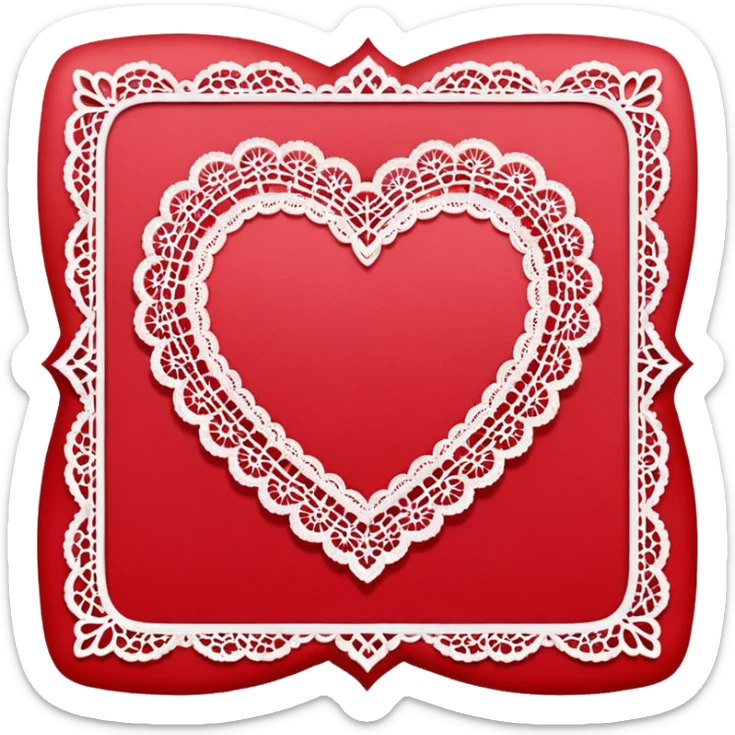 Square happy Valentine’s Day card made of paper with lace edges sticker