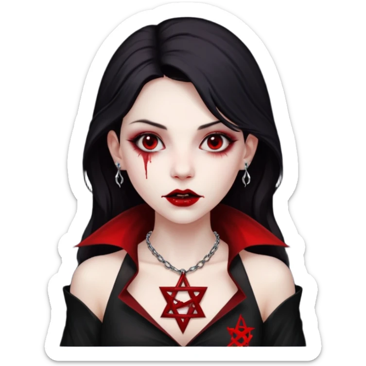 make a vampire with blood in mouth and a pentagram in necklace in a black wall sticker