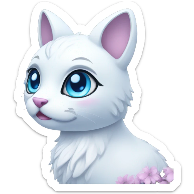 Edgy Cute Cool Kawaii gorgeous sparkly ethereal white fantasy animal with blue eyes sona with flowers and butterflies sticker