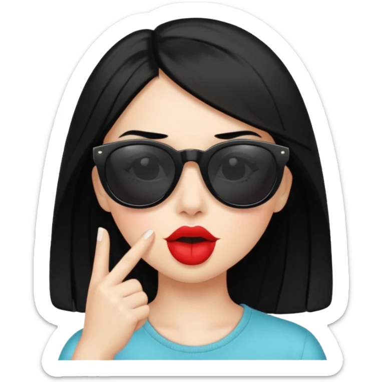 White girl with sunglasses and black hair saying shhhh sticker