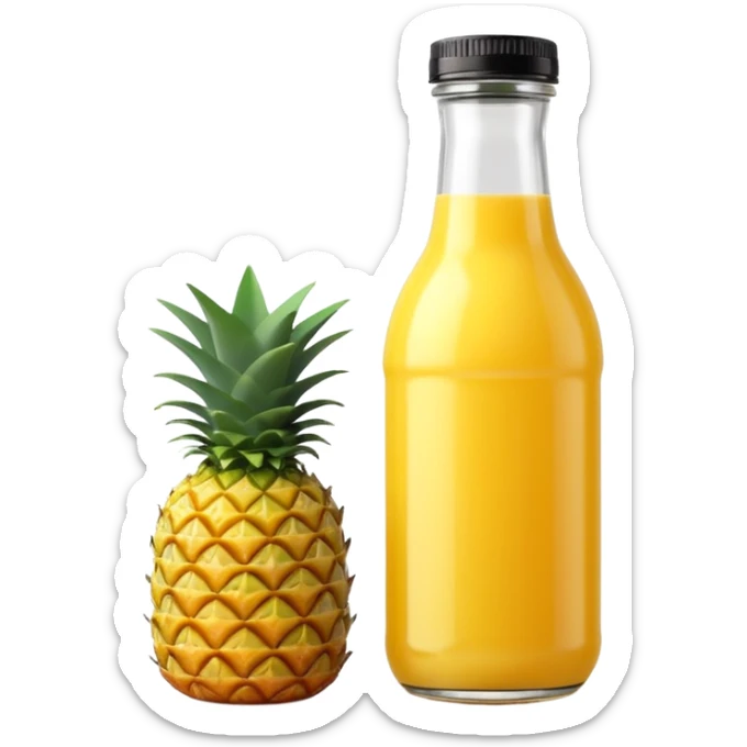 bottle of yellow mango or pineapple juice, transparent or semi-transparent, simple screw cap, blank label optional, glass or PET plastic, slim and curved, fresh vibrant liquid, clean and minimal, 3D-rendered, soft shadows, no faces, transparent background sticker