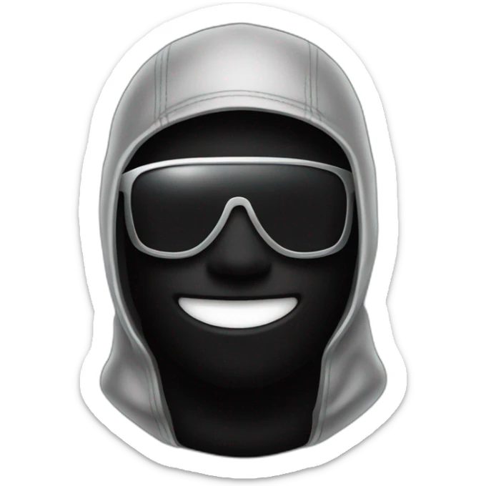 a man with a black balaclava in wooll, black sunglasses and silver grillz on teeth sticker