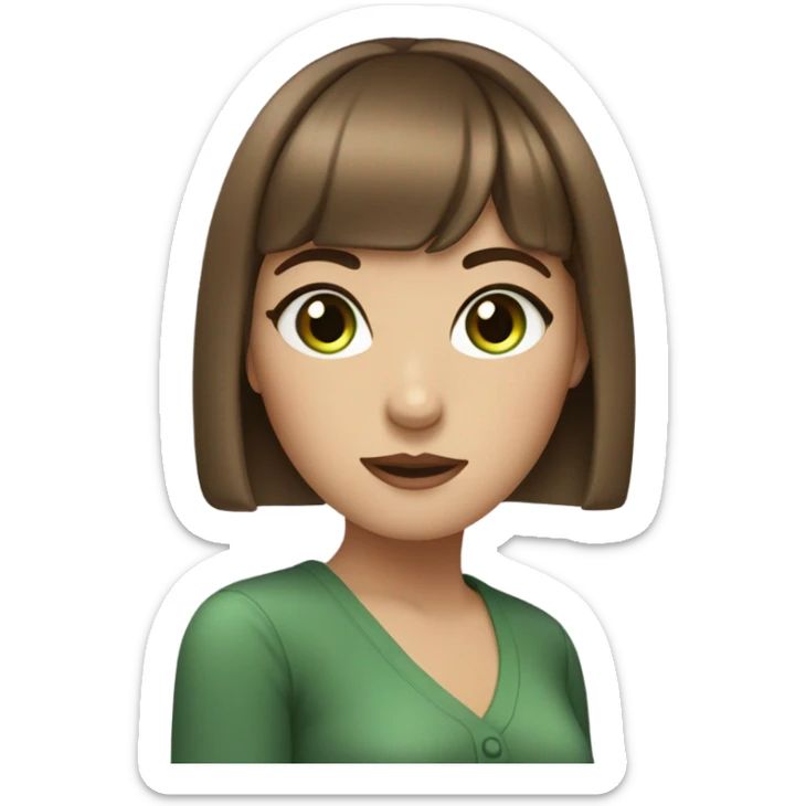 Woman Brown hair with bangs and green Eyes - in a cute pose sticker