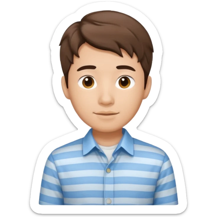 asian young man with wavy brown hair in light blue shirt with vertical stripes sticker