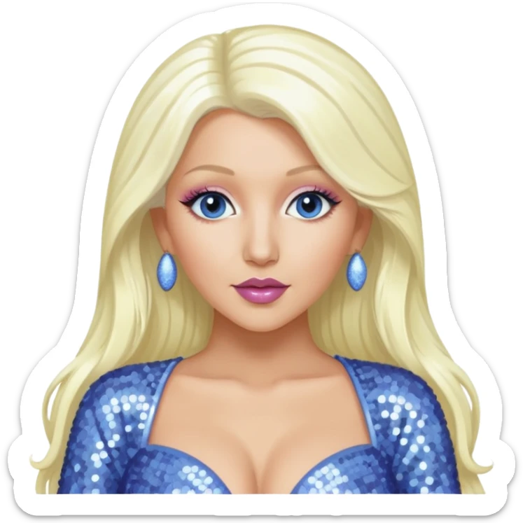 Christina Aguilera with long platinum blonde hair, periwinkle sequin outfit  sticker