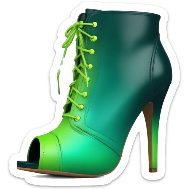 Realistic isolated top front view of a pair of dark teal,lime green,mint green and emerald green ombre high heel peep toe ankle bootie boots. sticker