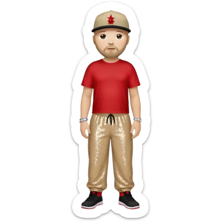 Fred Durst with dark blonde hair, red sequin crop top, beige sequin baggy pants sticker