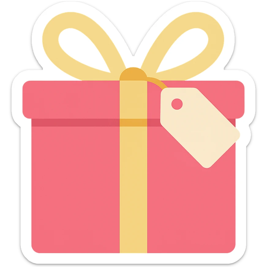 Add a small gift tag attached to the bow, keep the color icon style, no background. sticker