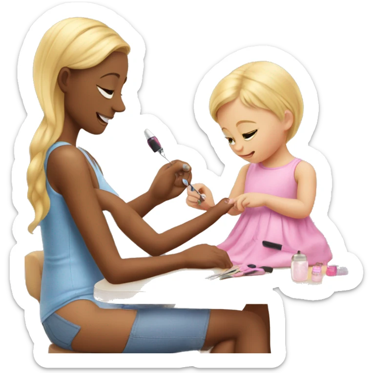 blonde babydaughter gives blonde dad a manicure sticker