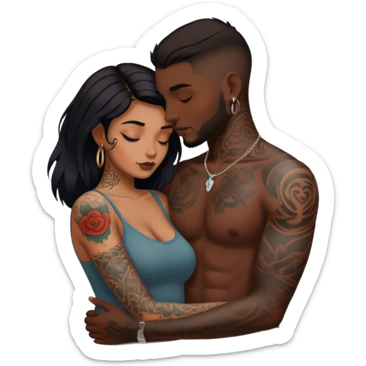 intimate moment between lovers🍒, 👀JetSetFly , photo Realistic sfw pose Couple with tattoos , Tefi Valenzuela sticker