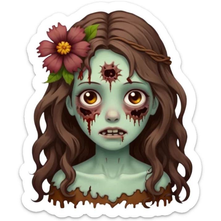uma garota zumbi, de cabelos castanhos,ondulados e longos, com uma flor no cabelo sticker
