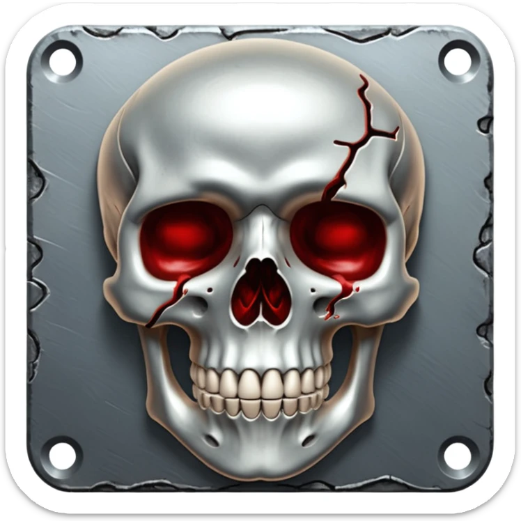 metallic anatomic bones with traces of blood, steel texture, dark dramatic tone, clean background sticker