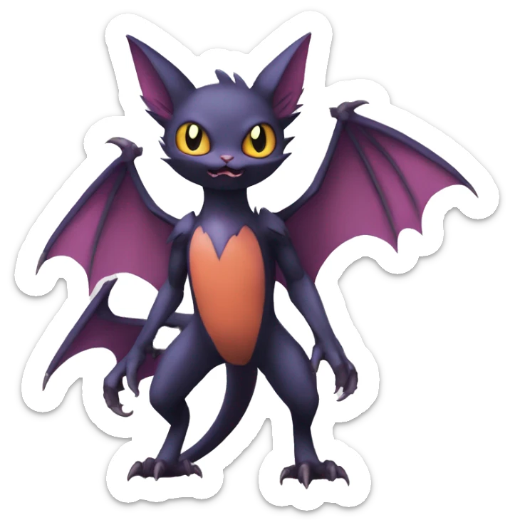 Bat-Cat-Noivern-Noibat-Litten-Pokémon-Fakémon-hybrid Full Body sticker