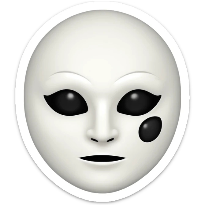 blank white no-mouth-hole masculine mask moon crescent with black hole  on forehead  sticker