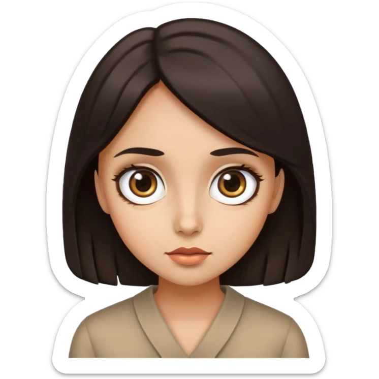 woman face with big eyes, medium skin tone, and dark hair sticker