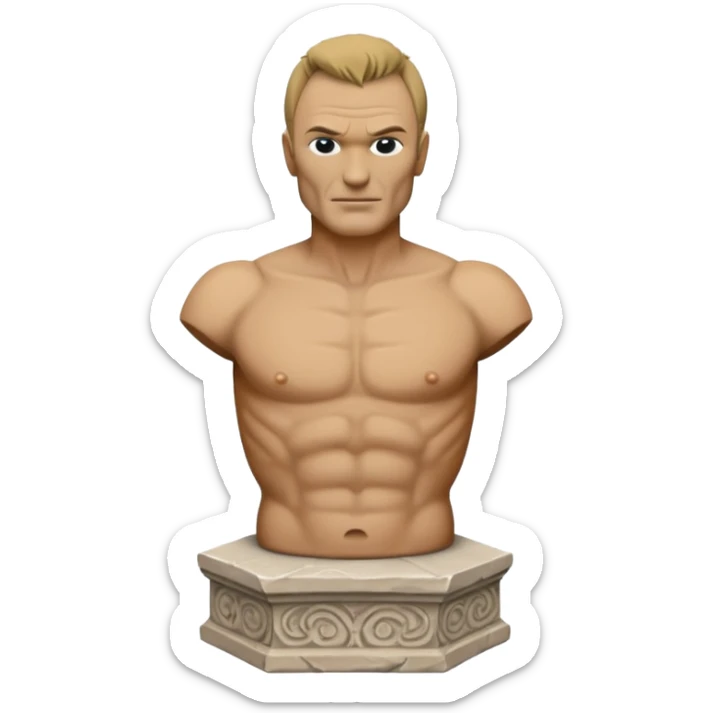 Cinematic realistic ultra HD - musician Sting as a torso antique stone sculpture sticker