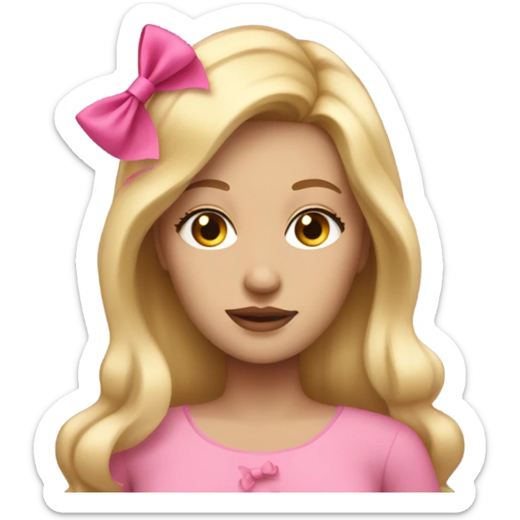 woman with long blonde hair, eyelashes, and pink bow sticker