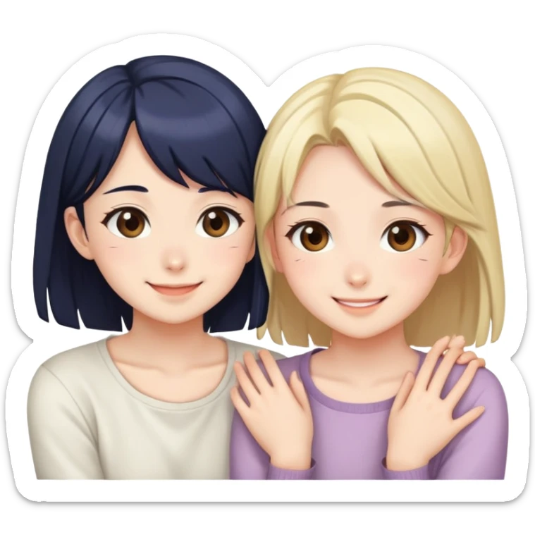 Two cute anime girls with their faces pressed together cheek to cheek, smiling happily sticker