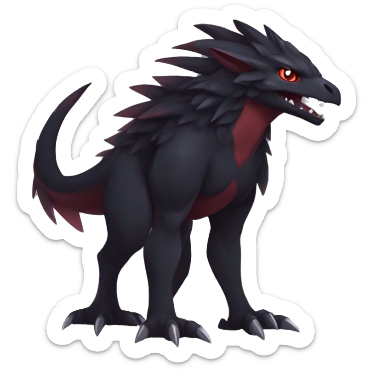 cool edgy black and maroon Dark-type nargacuga Salandite Pokémon full body by LiLaiRa, by Falvie sticker