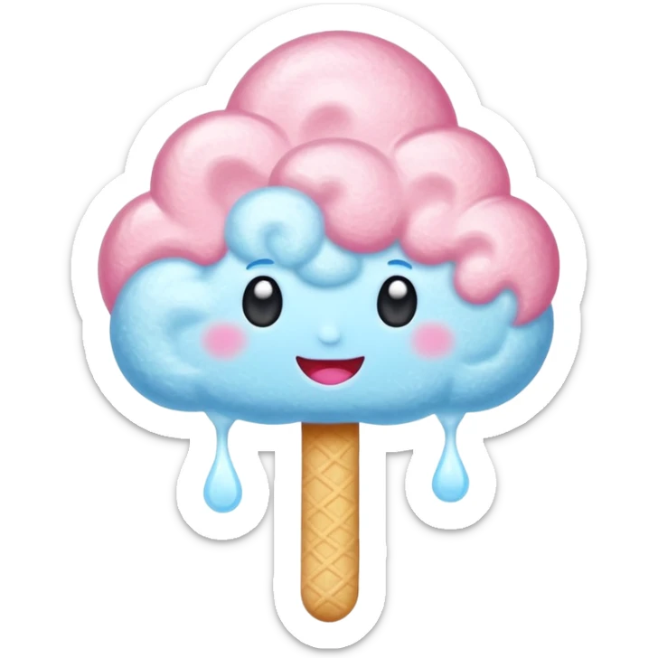 3D render of Cotton Candy Cloudh, made entirely of dessert materials, glistening sugar crystal texture, fluffy spun sugar texture in pastel blue, delicious confectionery aesthetic, Apple emoji style, isolated on white background --v 6.0. sticker