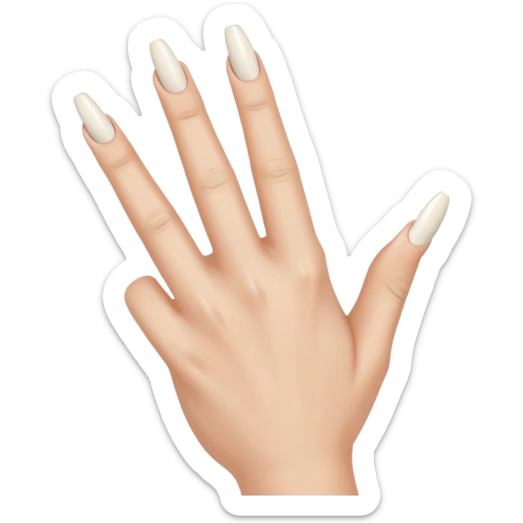 Regular hand, back of hand, raised middle finger, woman’s hand, caucasian, long coffin, shaped nails, French manicure sticker