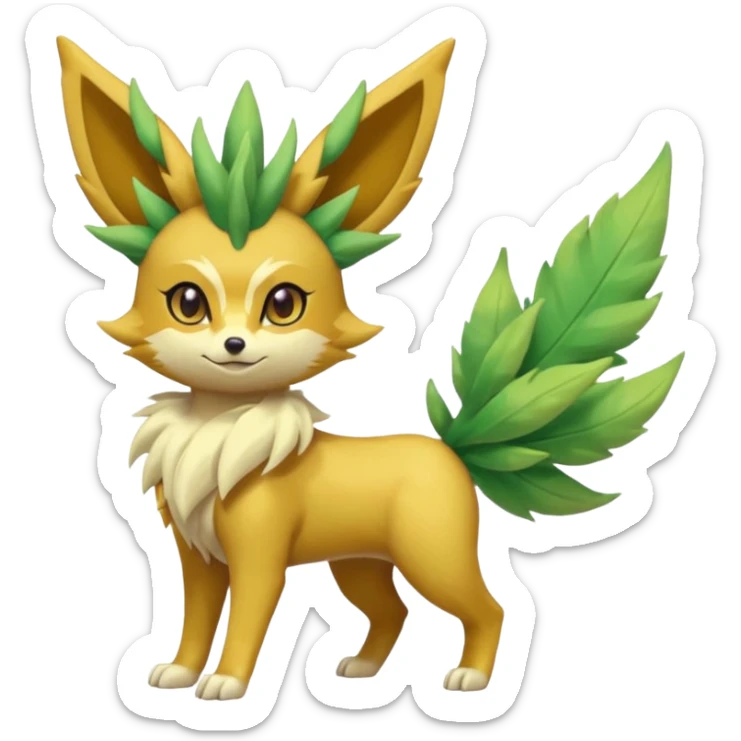 Fennekin-Amaura-Leafeon-Fakémon-Digimon-fusion (full body) sticker