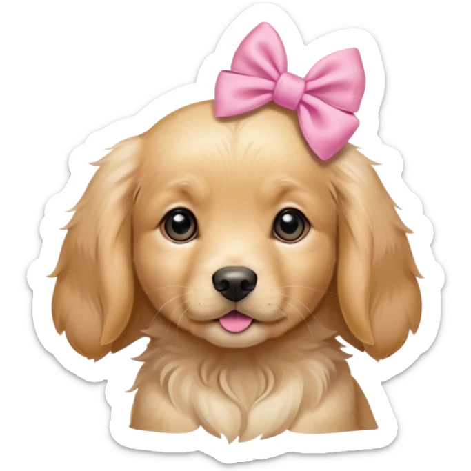 female golden retriever puppy with pink bows above her ears sticker