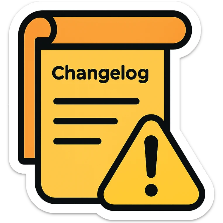 Add yellow color to the caution symbol, keep it suitable for a changelog Discord channel, maintain bold and clear icon style in lineal color icon with black outlines style. sticker