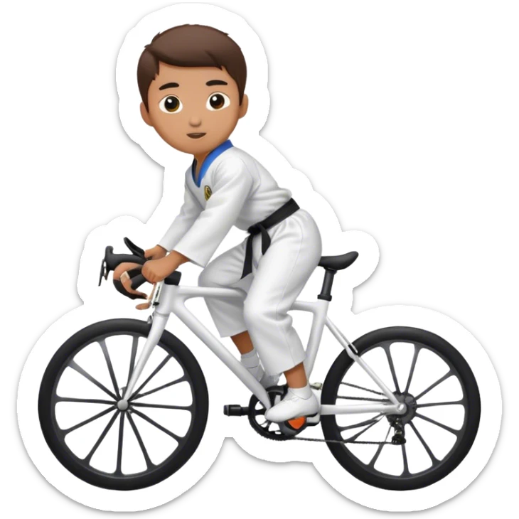 Taekwondo boy wearing a dobok riding a road bike sticker