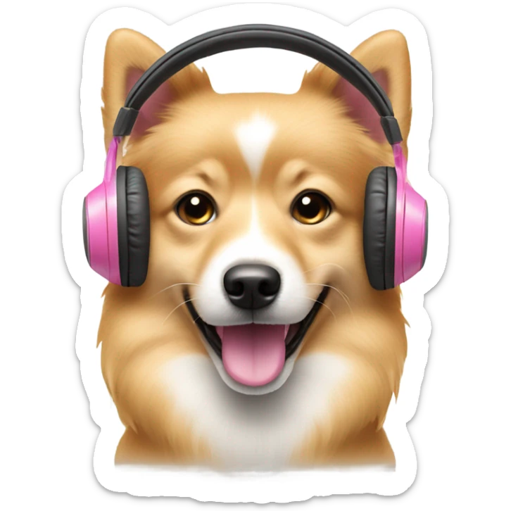 a face of a spitz dog with a pink headphones sticker