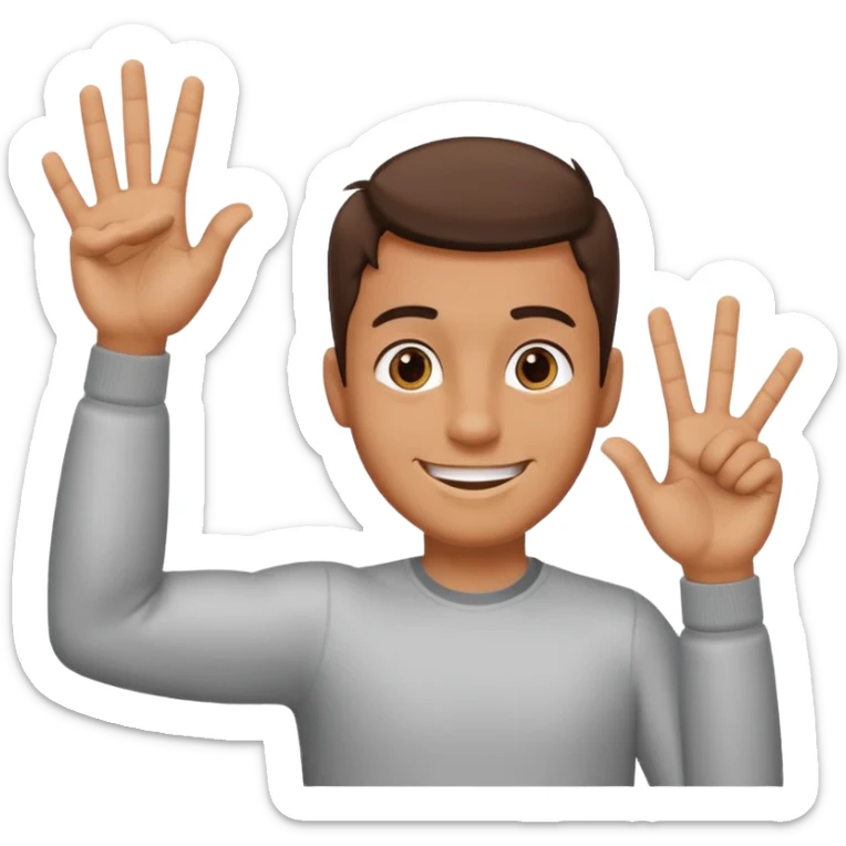 A guy with one of his arm is and the other down with 6 on his left hand and 7 on his right hand sticker