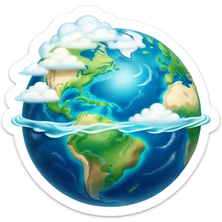 Cinematic Realistic Earth Emoji, depicted with vibrant blue oceans, clouds, and lush green continents rendered in exquisite detail, high shine, and a soft radiant glow that captures the dynamic, life-sustaining beauty of our home planet. sticker