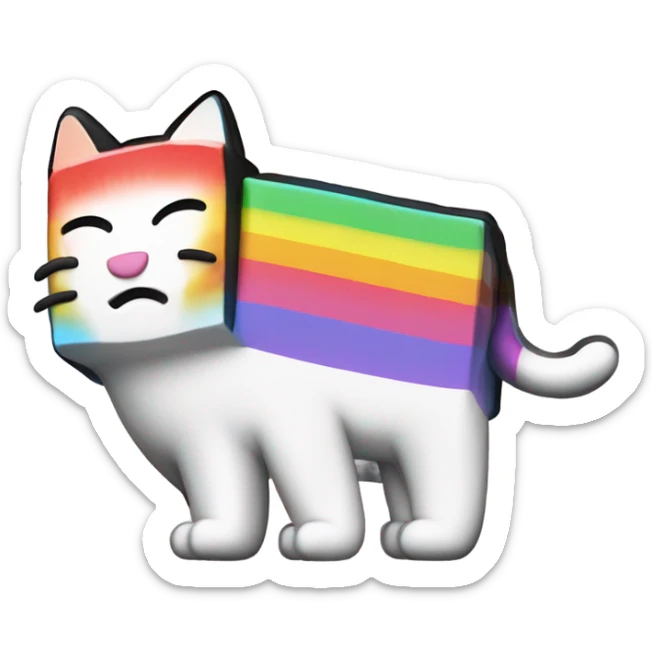 Nyan Cat King Full body  black and white with rainbow box covering it’s whole back sticker