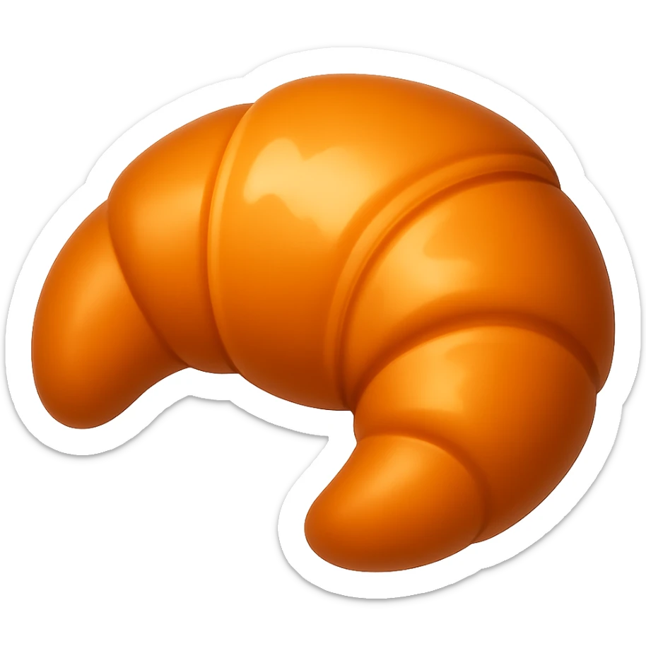 Create another croissant in the style of Apple emojis, with no background. The style is apple emoji style, concise prompt. sticker