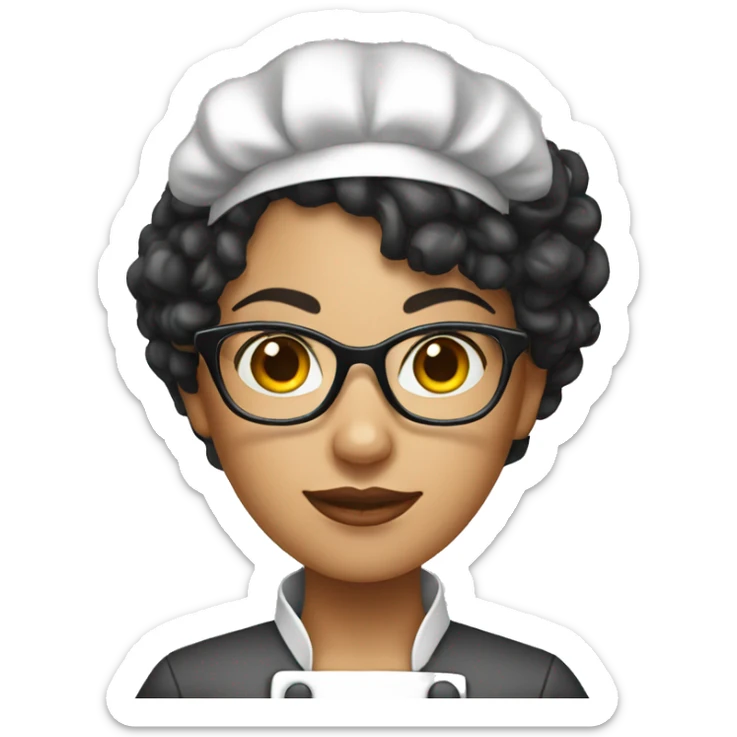 female chef with salt & pepper curly black hair and glasses sticker