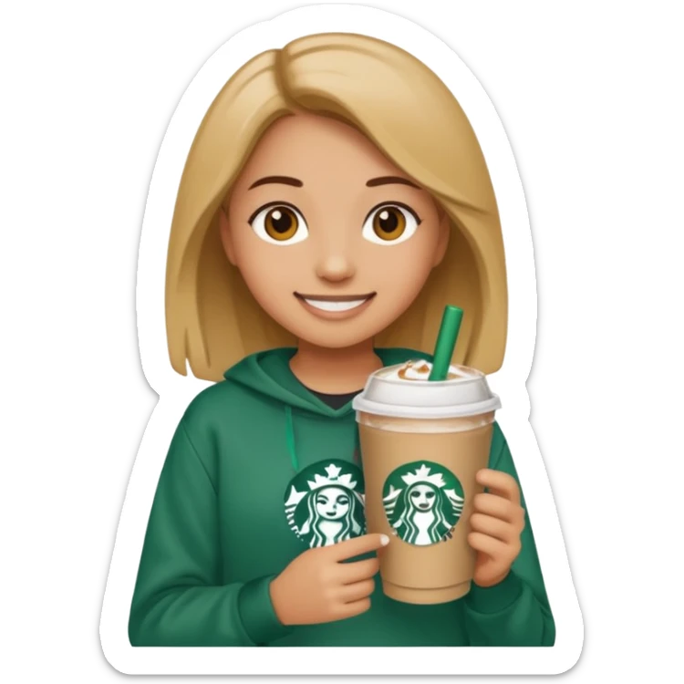 an emoji wearing a CLC (girls lacrosse team) sweatshirt, holding a Starbucks cup sticker