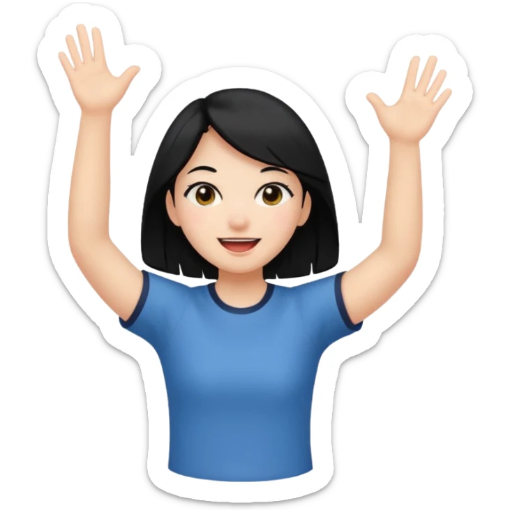 girl with black hair in short sleeves cheering going home sticker