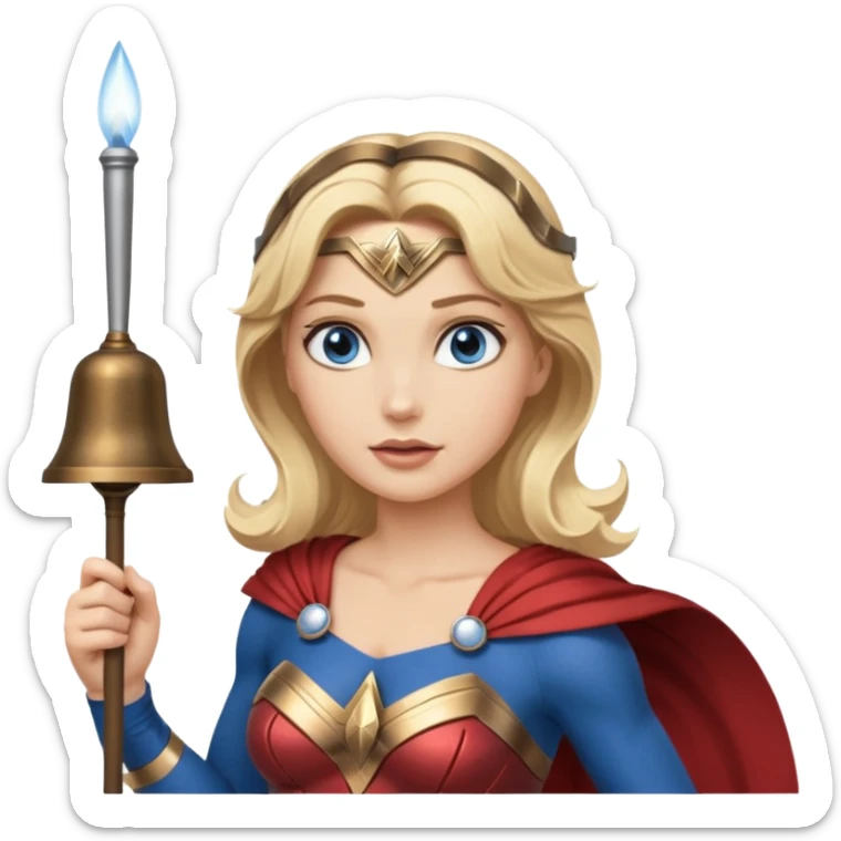 Blonde blue eyes Wonder Woman holding bell and short white conductor baton sticker
