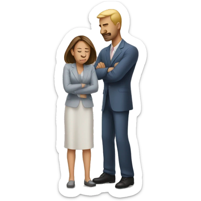 male standing emoji behind woman bowing emoji sticker