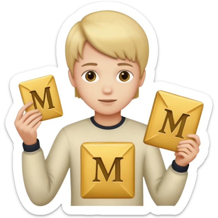Create two letters, N and Y, in the shape of sisters. Create an image of a boy holding the letter N and a girl holding the letter M  sticker