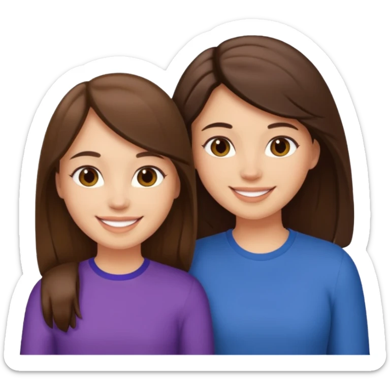 two best friends with brunette hair and light skin, smiling together sticker